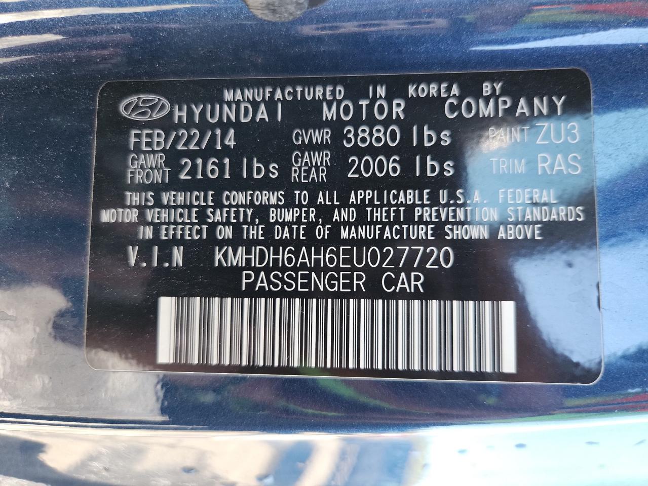 2014 Hyundai Elantra Coupe Gs VIN: KMHDH6AH6EU027720 Lot: 84984785