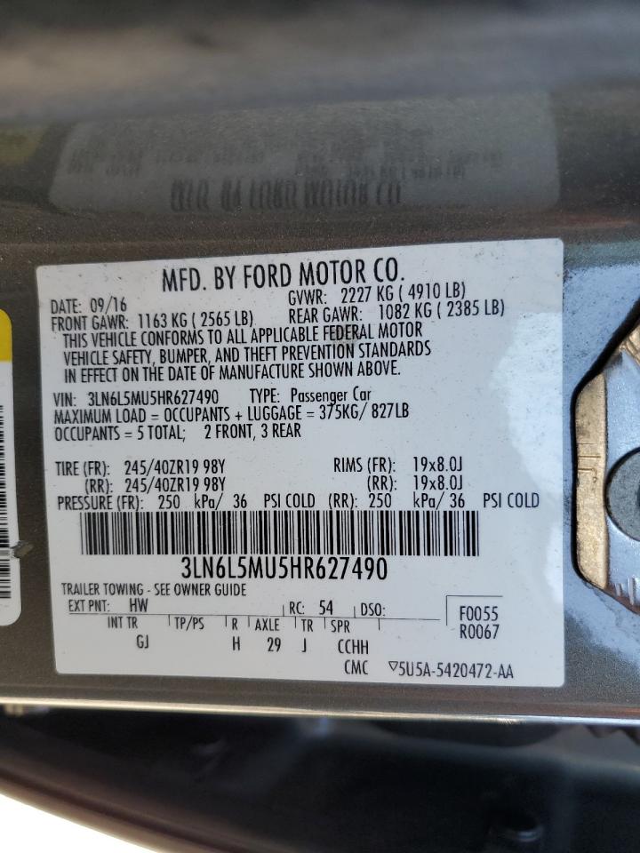 2017 Lincoln Mkz Hybrid Reserve VIN: 3LN6L5MU5HR627490 Lot: 85580185