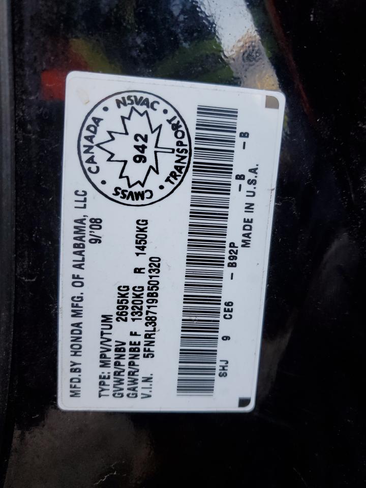 2009 Honda Odyssey Exl VIN: 5FNRL38719B501320 Lot: 85714365