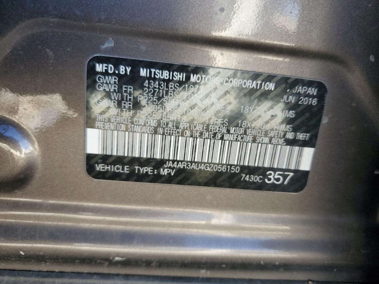 2016 Mitsubishi Outlander Sport Es VIN: JA4AR3AU4GZ056150 Lot: 90853165