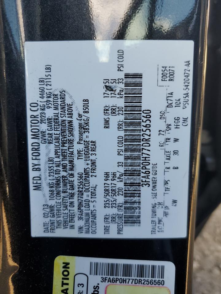 2013 Ford Fusion Se VIN: 3FA6P0H77DR256560 Lot: 82778405