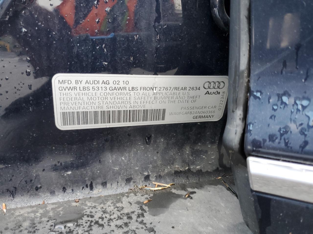 2010 Audi A6 Premium Plus VIN: WAUFGAFB2AN060366 Lot: 85954595