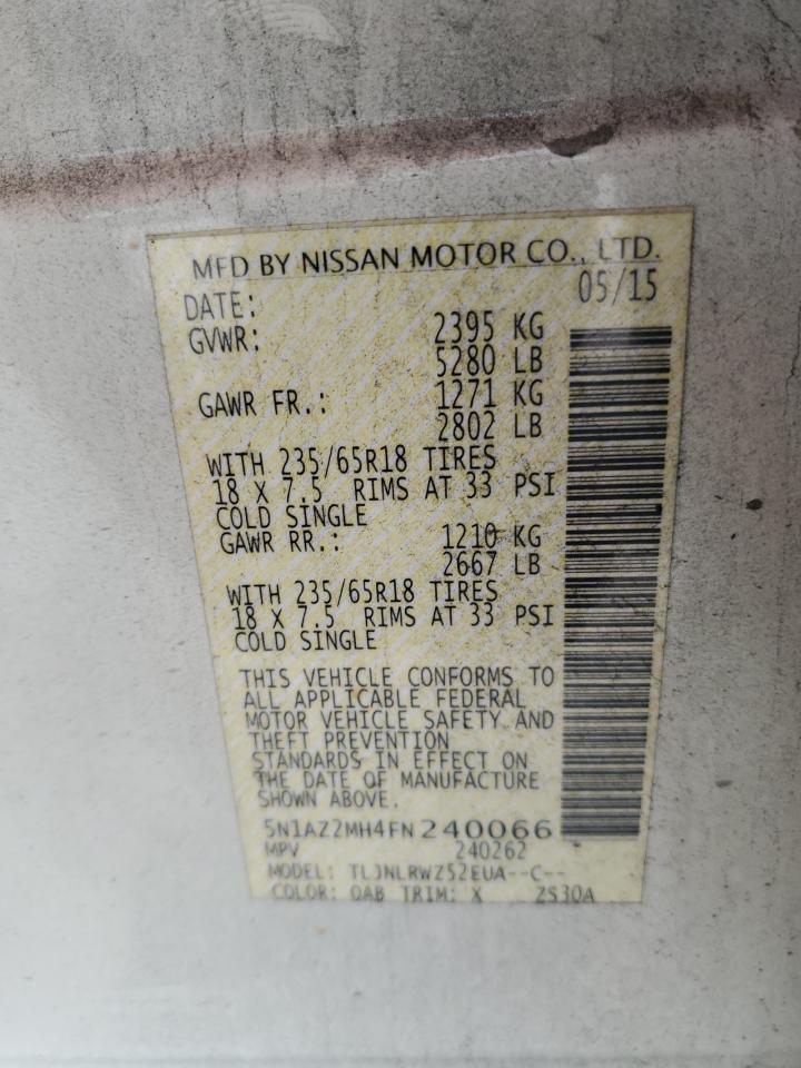 2015 Nissan Murano S VIN: 5N1AZ2MH4FN240066 Lot: 84579595