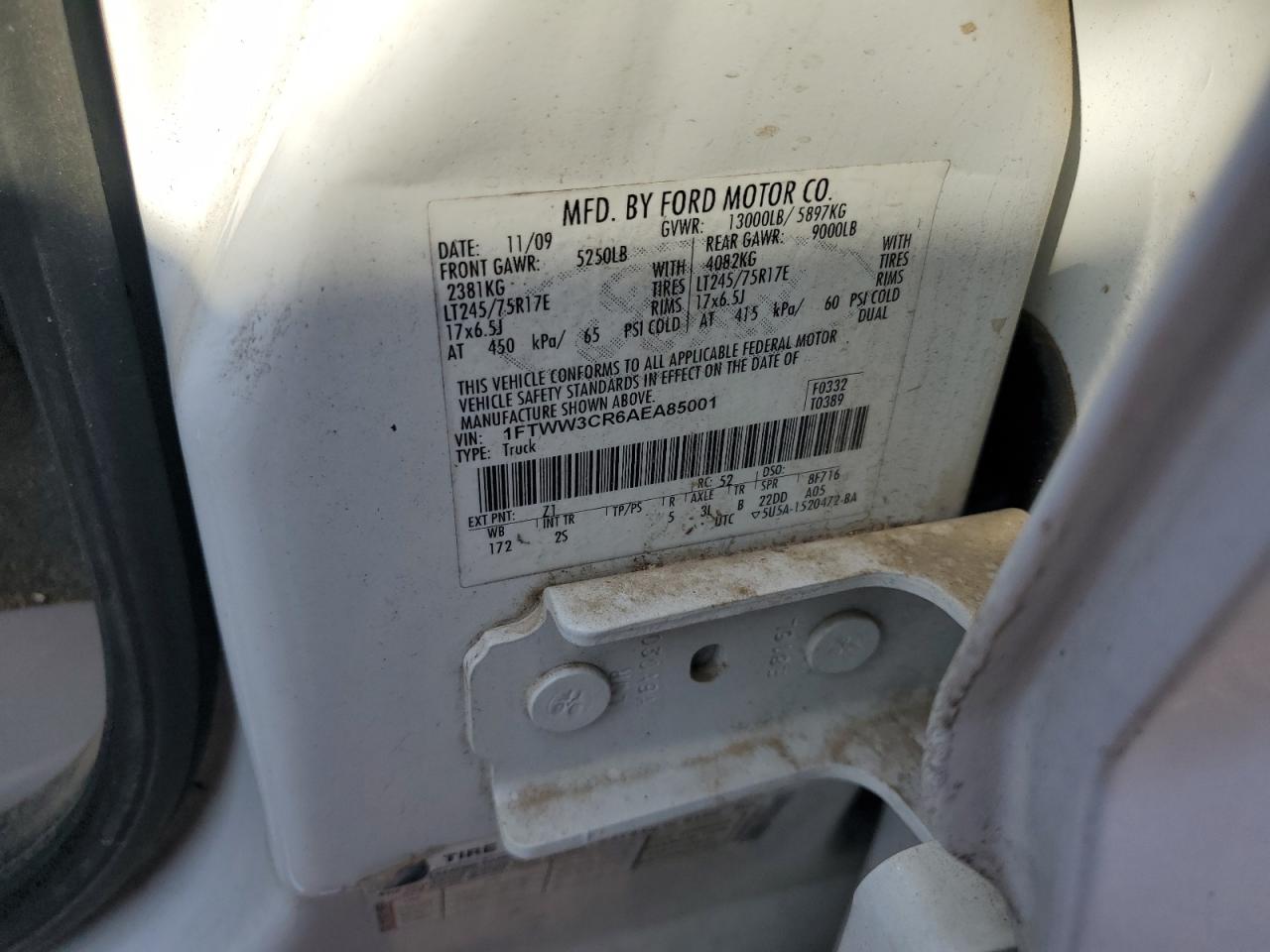 2010 Ford F350 Super Duty VIN: 1FTWW3CR6AEA85001 Lot: 87429175