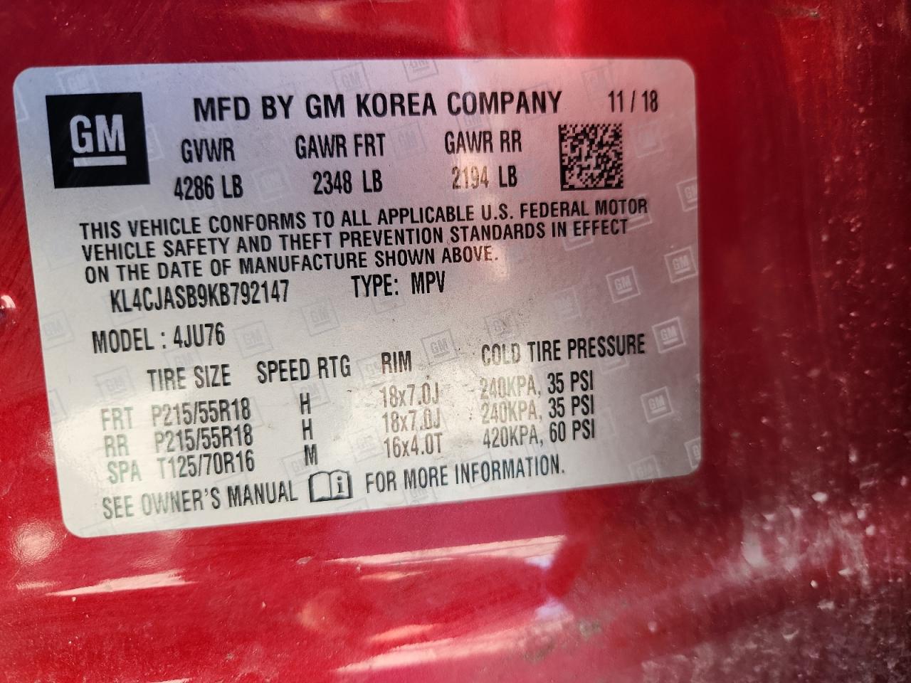 2019 Buick Encore Preferred VIN: KL4CJASB9KB792147 Lot: 82665355