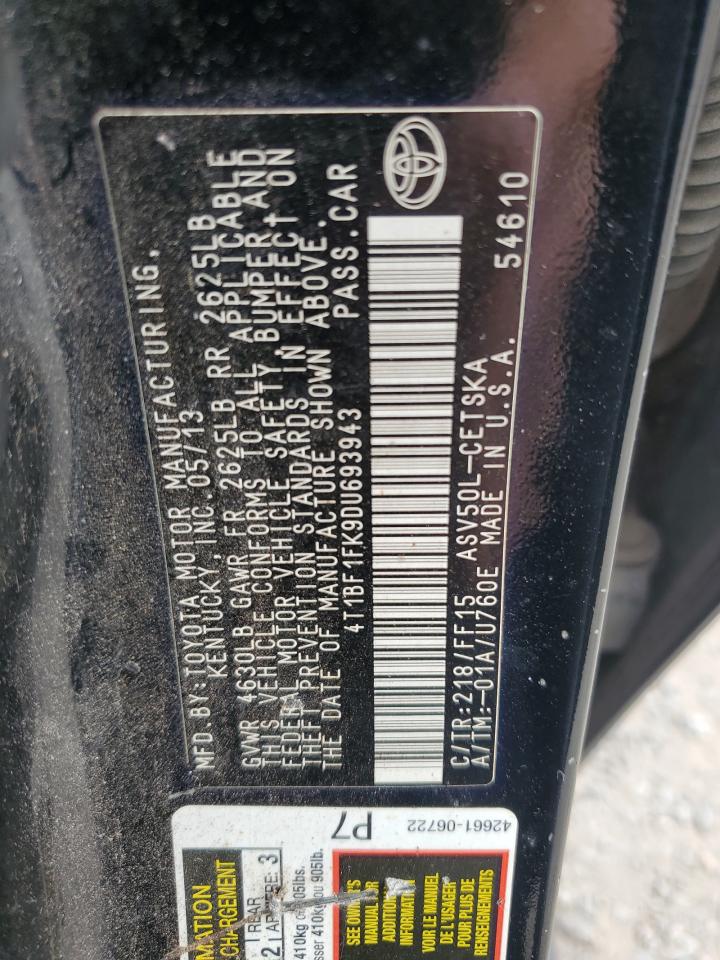 2013 Toyota Camry L VIN: 4T1BF1FK9DU693943 Lot: 82423845