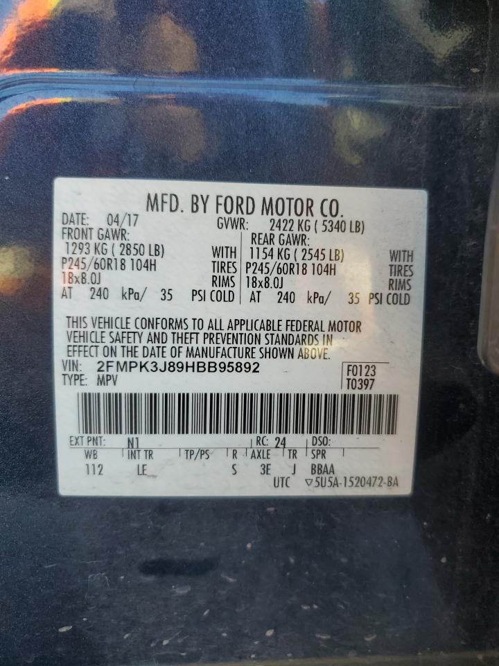 2017 Ford Edge Sel VIN: 2FMPK3J89HBB95892 Lot: 86066165