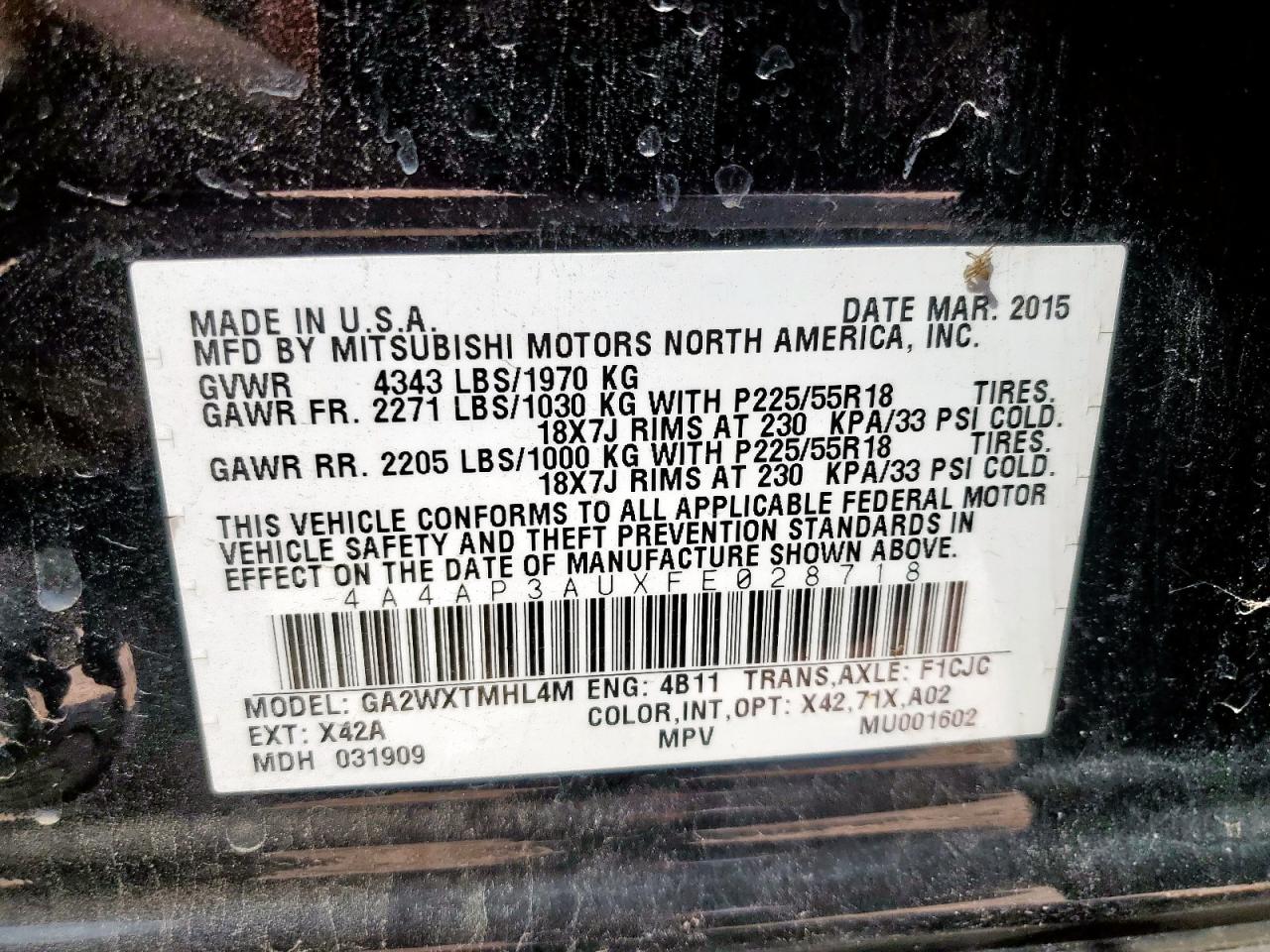 2015 Mitsubishi Outlander Sport Es VIN: 4A4AP3AUXFE028718 Lot: 84949745