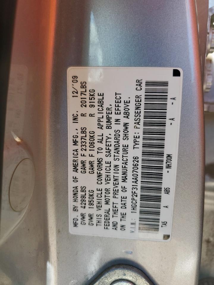 2010 Honda Accord Lx VIN: 1HGCP2F31AA070626 Lot: 82413145