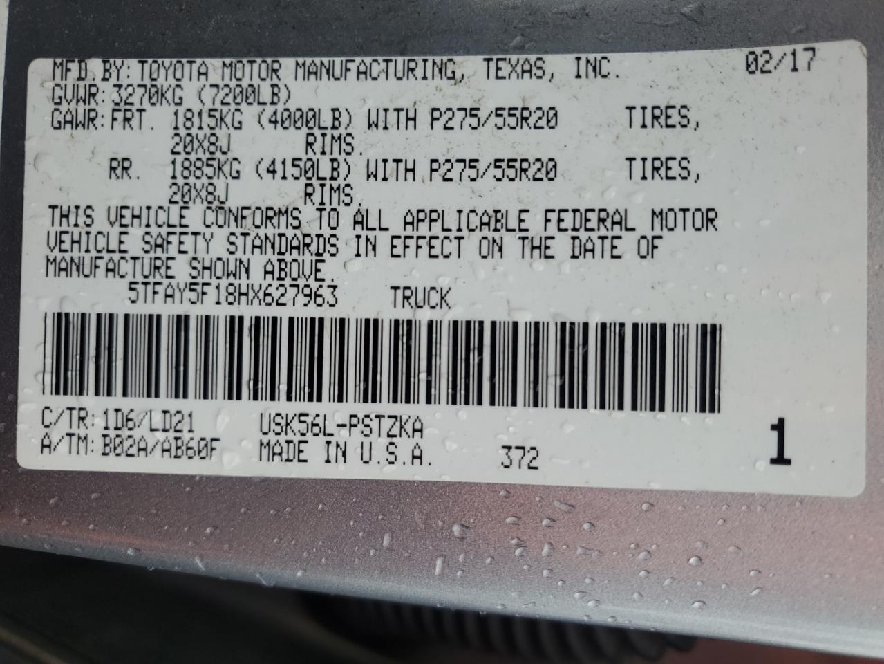 2017 Toyota Tundra Crewmax 1794 VIN: 5TFAY5F18HX627963 Lot: 82285265