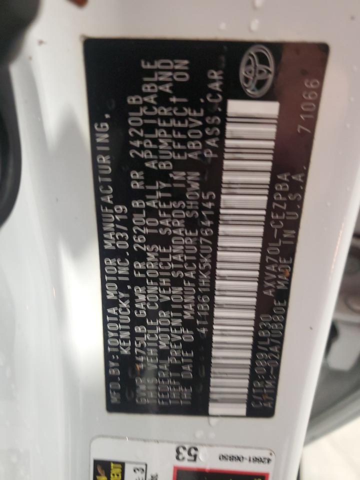 2019 Toyota Camry Xse VIN: 4T1B61HK5KU764145 Lot: 90137325