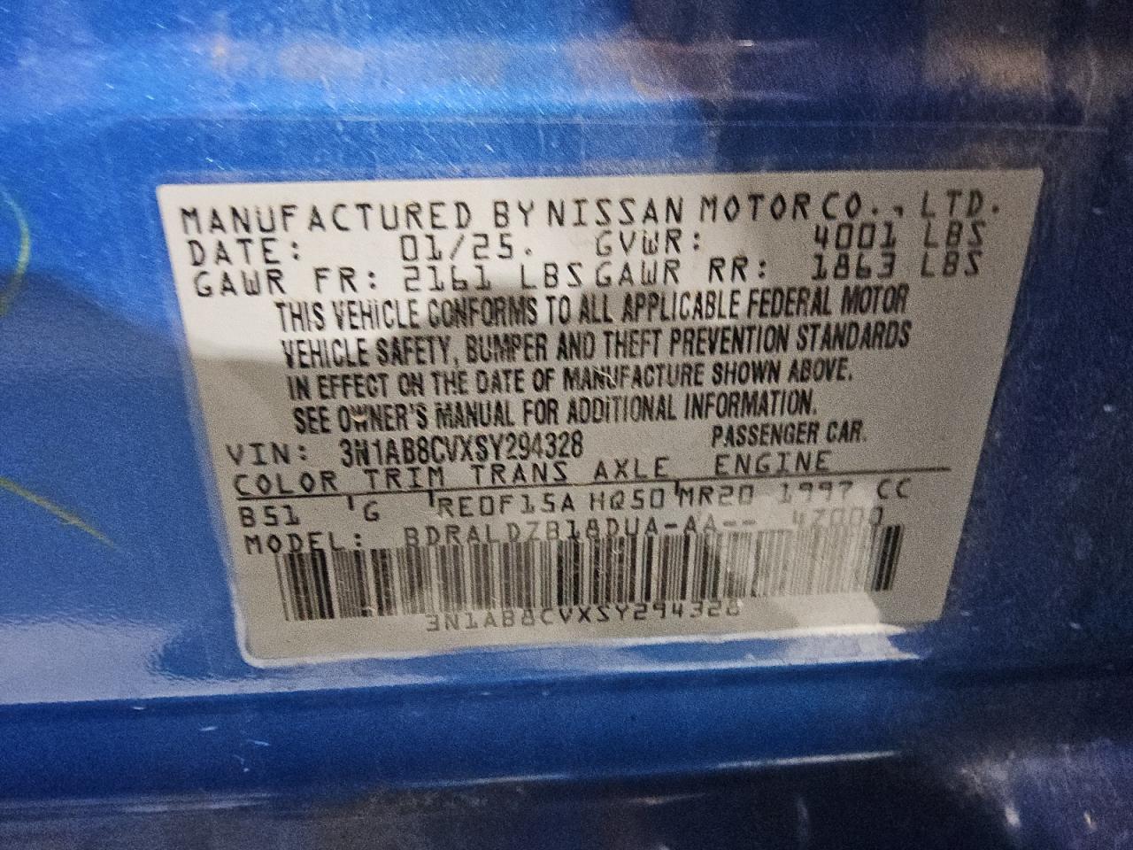 2025 Nissan Sentra Sv VIN: 3N1AB8CVXSY294328 Lot: 84299185