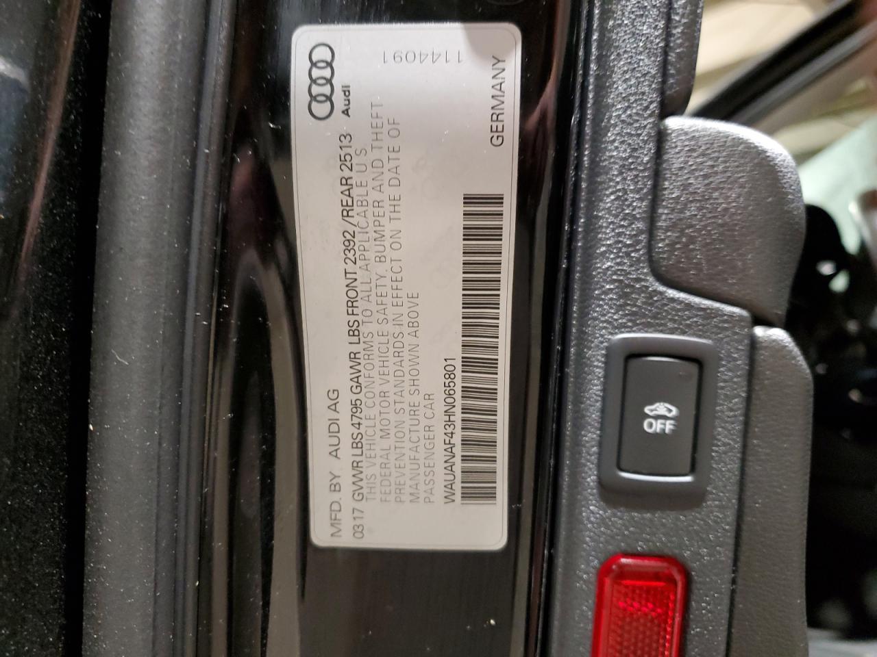 2017 Audi A4 Premium VIN: WAUANAF43HN065801 Lot: 82772385