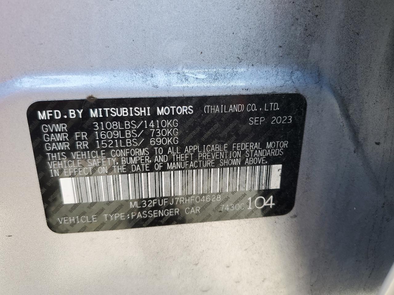 2024 Mitsubishi Mirage G4 Es VIN: ML32FUFJ7RHF04628 Lot: 87229155