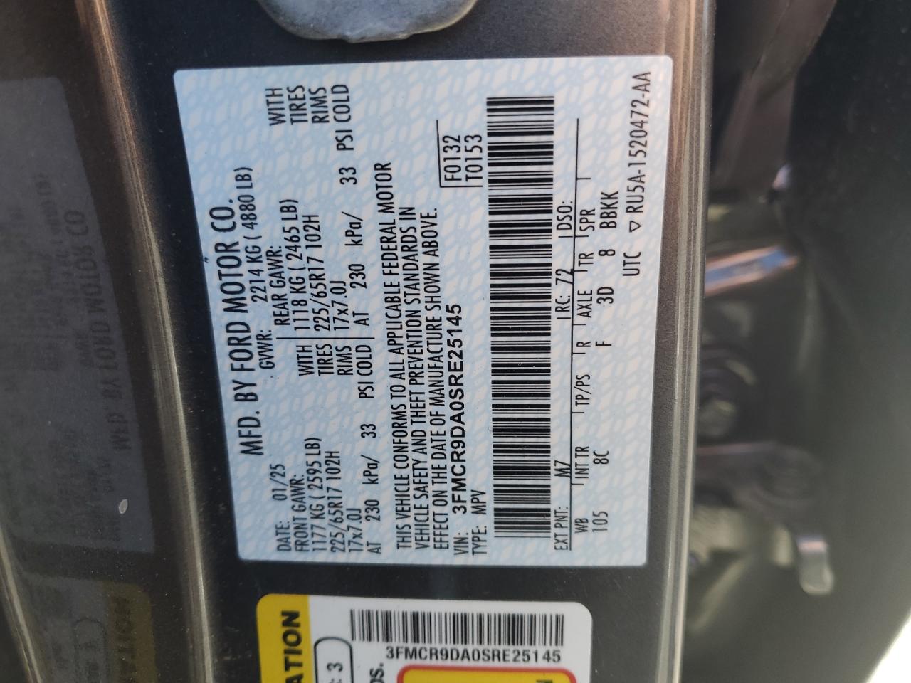 2025 Ford Bronco Sport Badlands VIN: 3FMCR9DA0SRE25145 Lot: 82216325