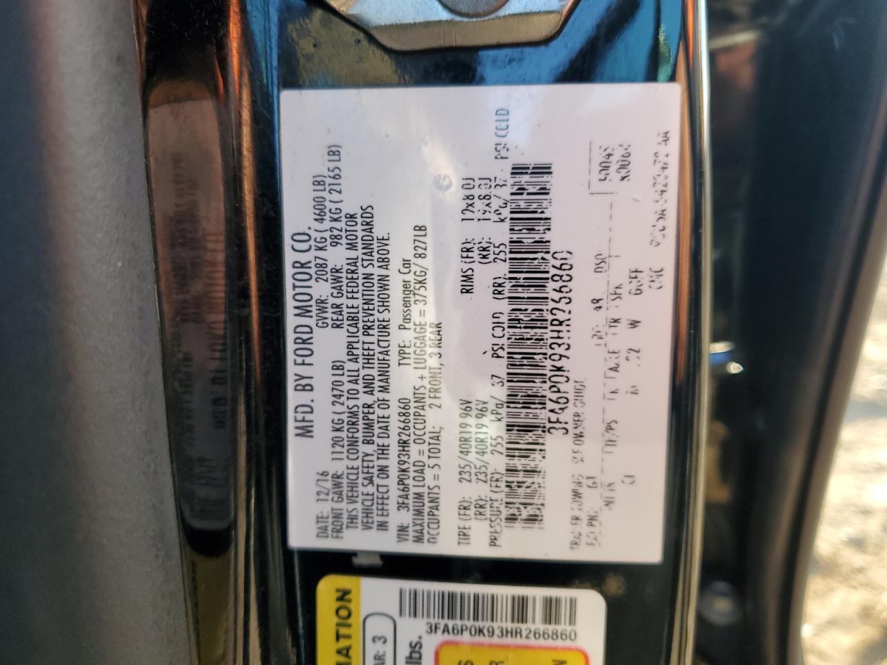 2017 Ford Fusion Titanium VIN: 3FA6P0K93HR266860 Lot: 90366035