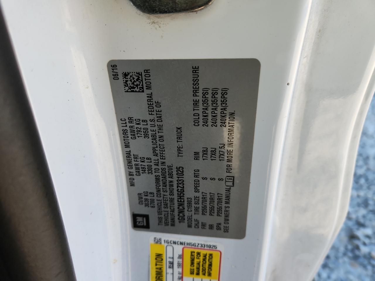 2016 Chevrolet Silverado C1500 VIN: 1GCNCNEH5GZ331025 Lot: 82364955