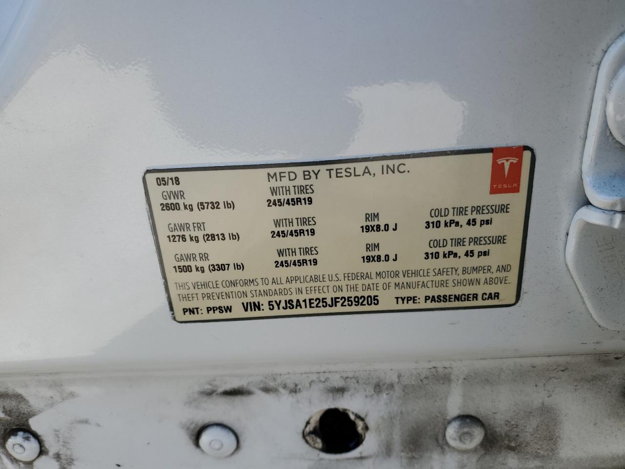 2018 Tesla Model S VIN: 5YJSA1E25JF259205 Lot: 87271915