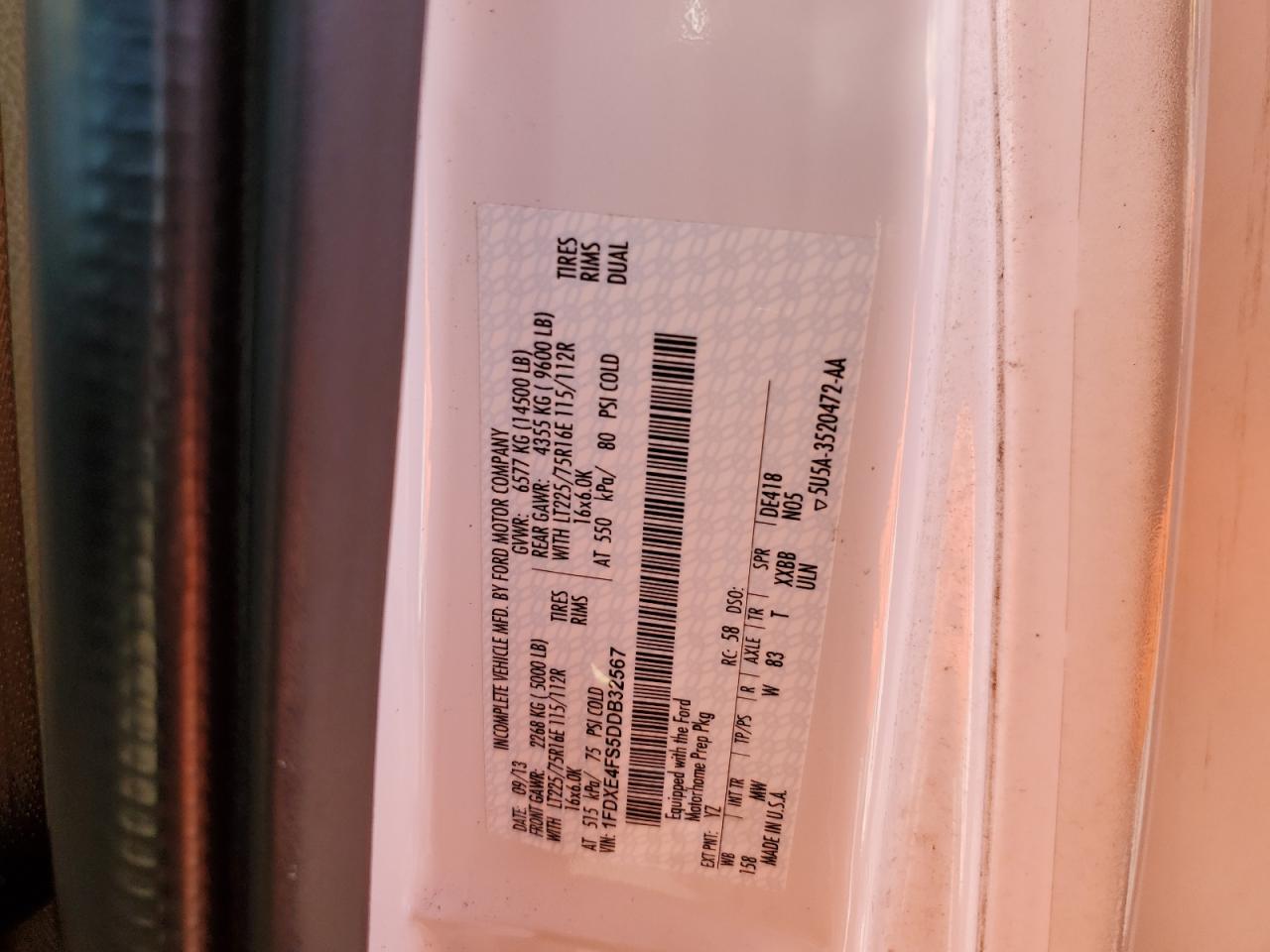 2013 Ford Econoline E450 Super Duty Cutaway Van VIN: 1FDXE4FS5DDB32567 Lot: 82263915