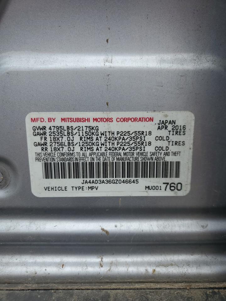 2016 Mitsubishi Outlander Se VIN: JA4AD3A36GZ046645 Lot: 85924135