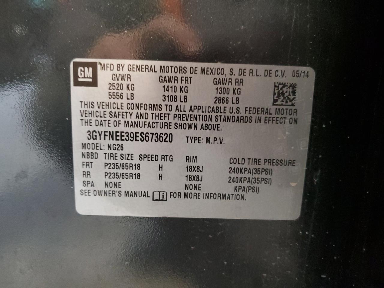 2014 Cadillac Srx Luxury Collection VIN: 3GYFNEE39ES673620 Lot: 82763935