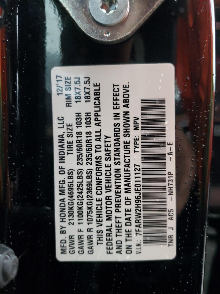 2018 Honda Cr-V Touring VIN: 7FARW2H96JE011127 Lot: 82259485