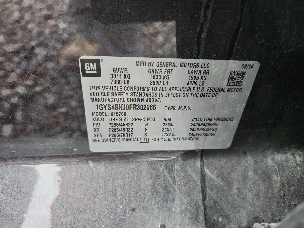 2015 Cadillac Escalade Luxury VIN: 1GYS4BKJ0FR302966 Lot: 85710475