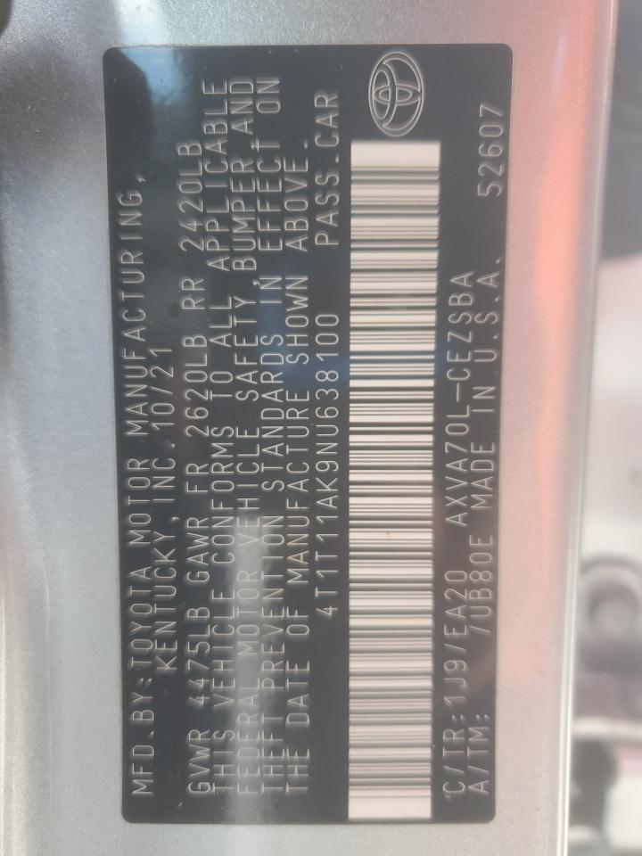 2022 Toyota Camry Se VIN: 4T1T11AK9NU638100 Lot: 86162685