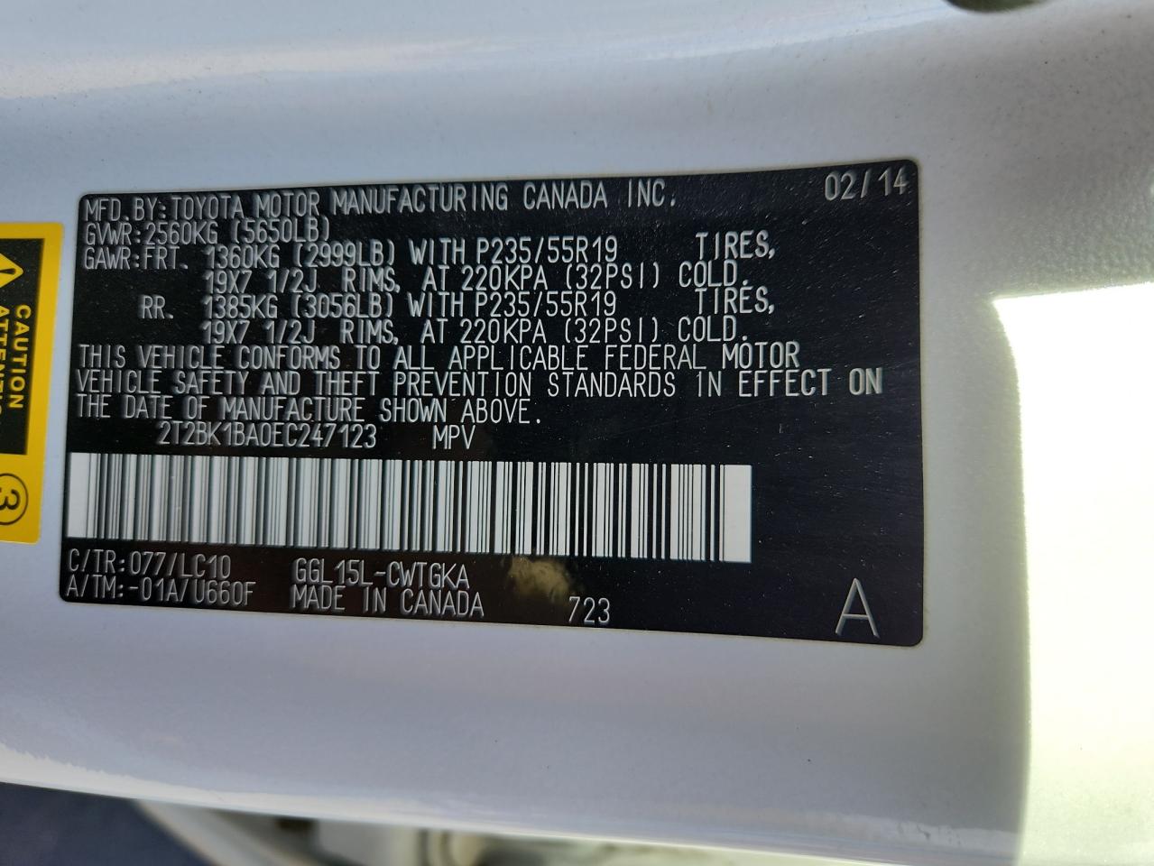 2014 Lexus Rx 350 Base VIN: 2T2BK1BA0EC247123 Lot: 86232805