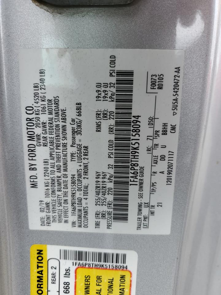 2019 Ford Mustang VIN: 1FA6P8TH9K5158094 Lot: 84234735