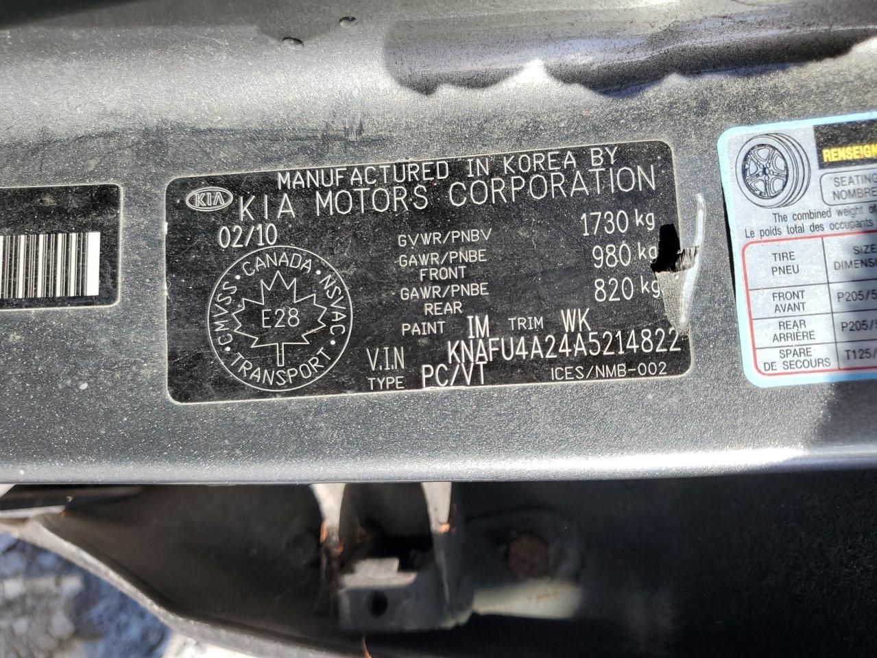 2010 Kia Forte Ex VIN: KNAFU4A24A5214822 Lot: 82400445