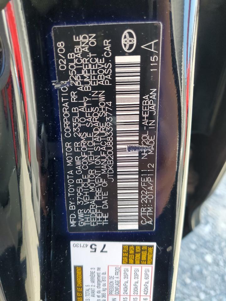 2008 Toyota Prius VIN: JTDKB20U883393774 Lot: 90377585