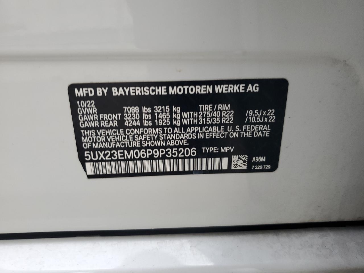 2023 BMW X7 xDrive40I VIN: 5UX23EM06P9P35206 Lot: 82314725