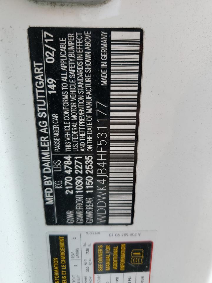 2017 Mercedes-Benz C 300 VIN: WDDWK4JB4HF531177 Lot: 84872035