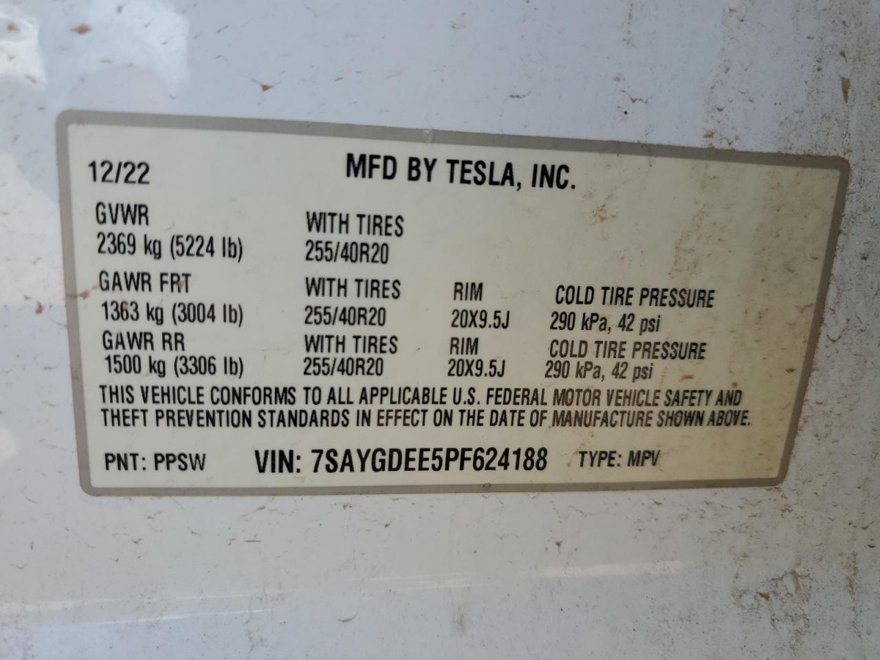 2023 Tesla Model Y VIN: 7SAYGDEE5PF624188 Lot: 87409915