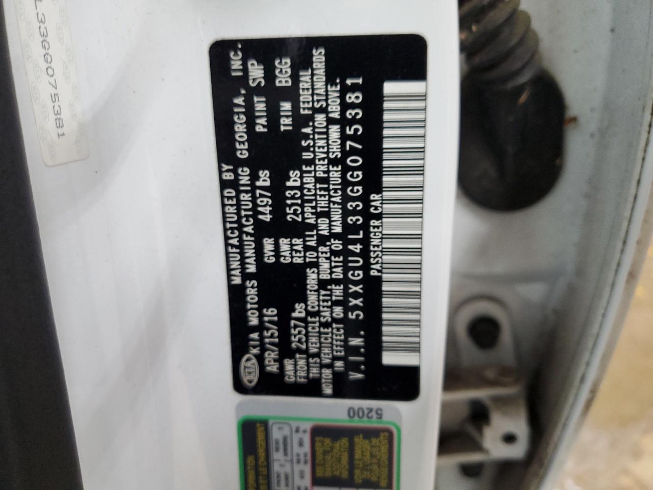 2016 Kia Optima Ex VIN: 5XXGU4L33GG075381 Lot: 90419335