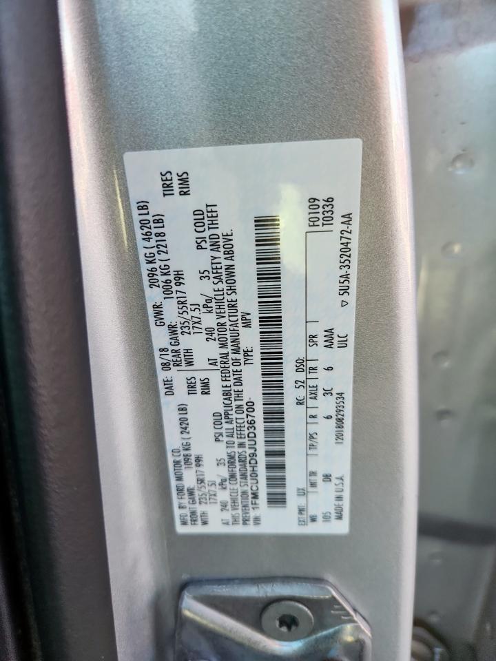 2018 Ford Escape Sel VIN: 1FMCU0HD9JUD36700 Lot: 82305605