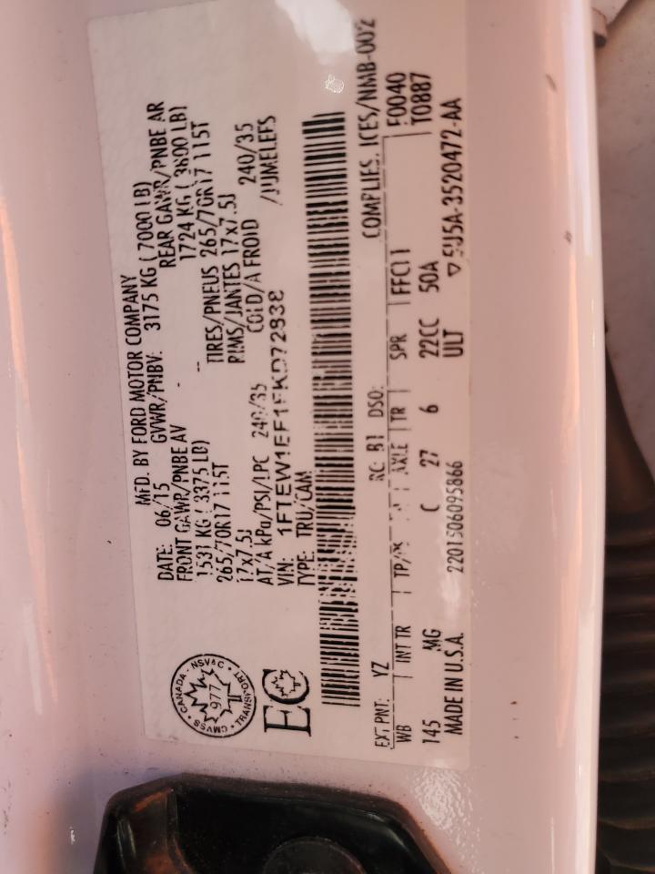 2015 Ford F150 Supercrew VIN: 1FTEW1EF1FKD72838 Lot: 90985935