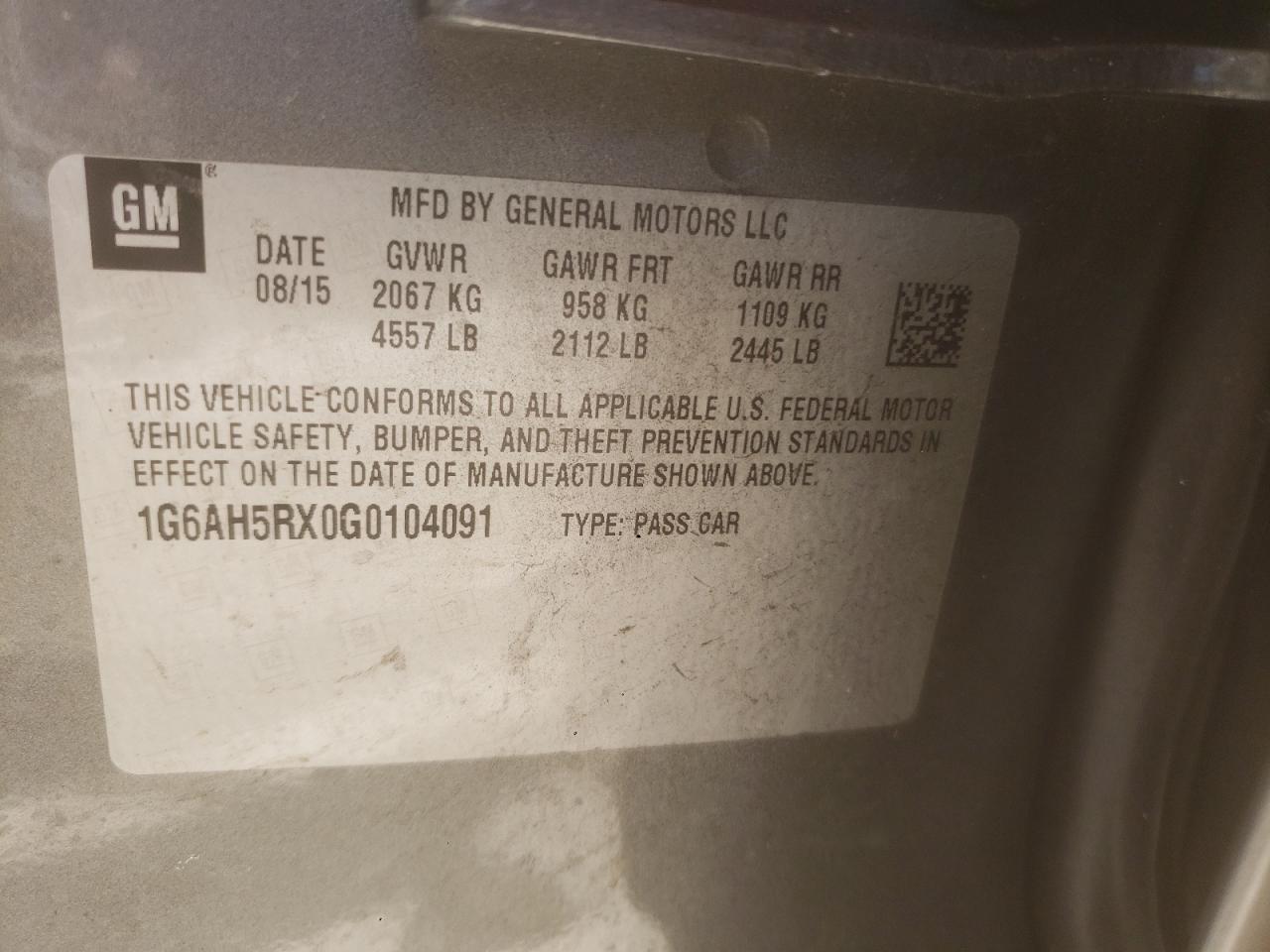 2016 Cadillac Ats Luxury VIN: 1G6AH5RX0G0104091 Lot: 82663285