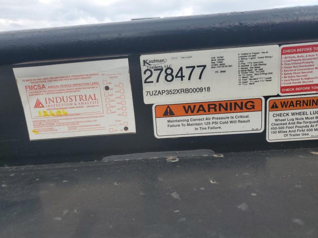 2024 Kaufman Trailer VIN: 7UZAP352XRB000918 Lot: 90267965