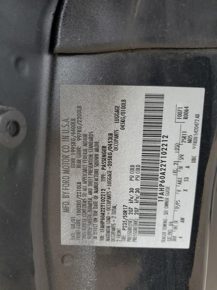 2002 Ford Thunderbird VIN: 1FAHP60A22Y102212 Lot: 85665255