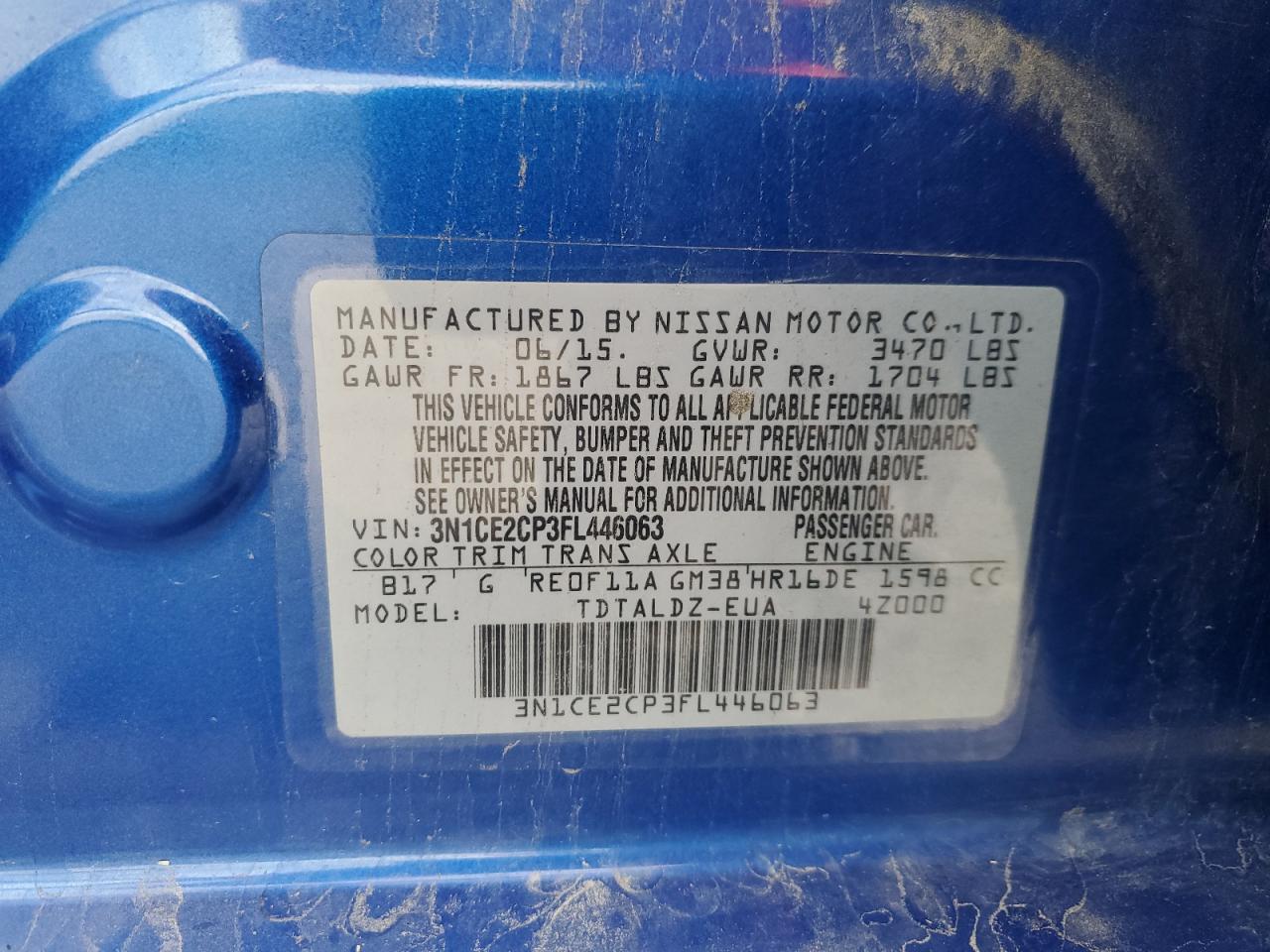 2015 Nissan Versa Note S VIN: 3N1CE2CP3FL446063 Lot: 82673765
