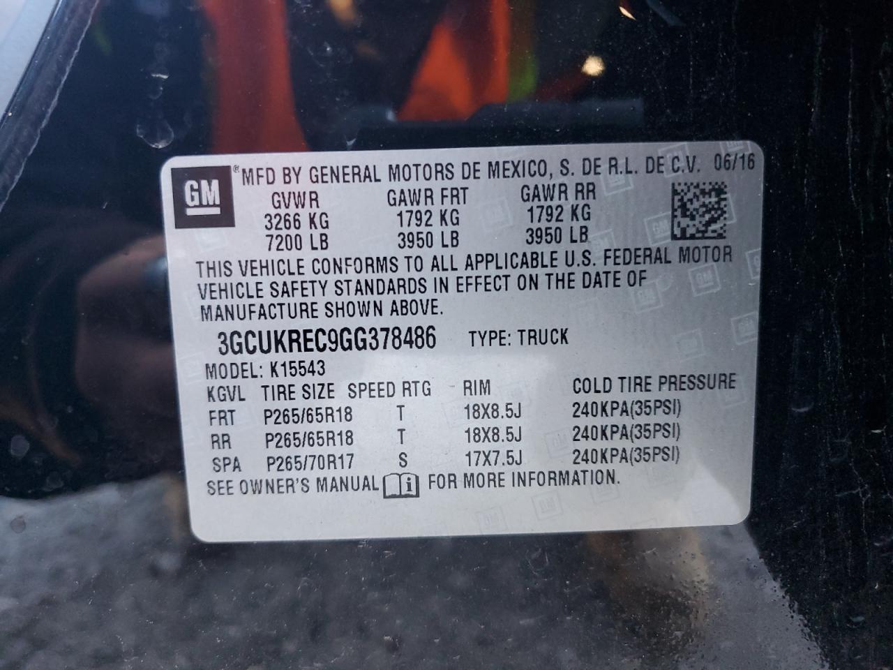 2016 Chevrolet Silverado K1500 Lt VIN: 3GCUKREC9GG378486 Lot: 82327855