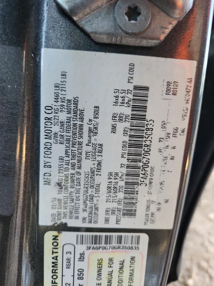 2016 Ford Fusion S VIN: 3FA6P0G70GR350835 Lot: 87314405