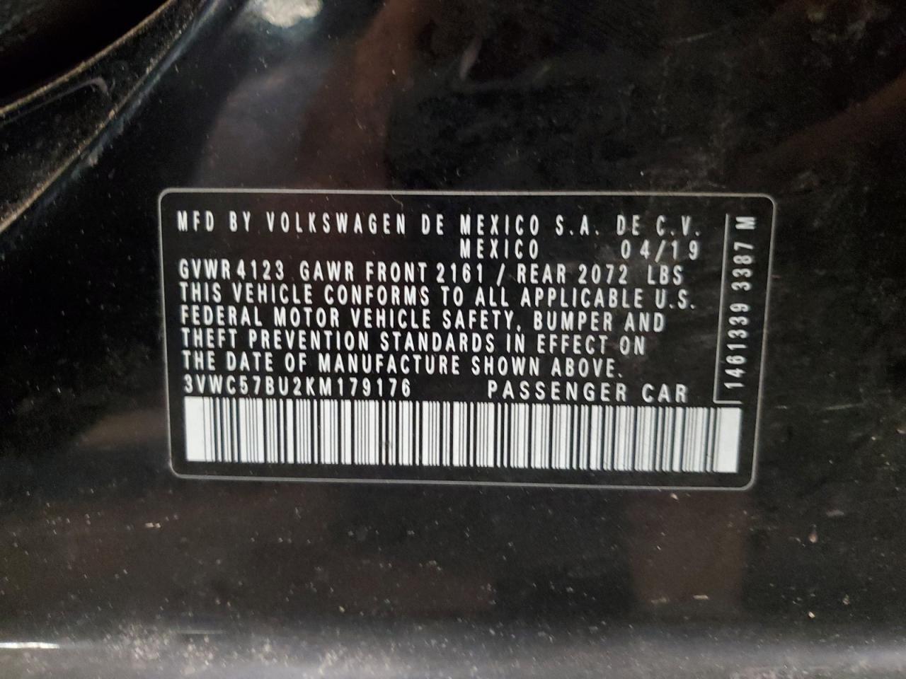 2019 Volkswagen Jetta S VIN: 3VWC57BU2KM179176 Lot: 86431355