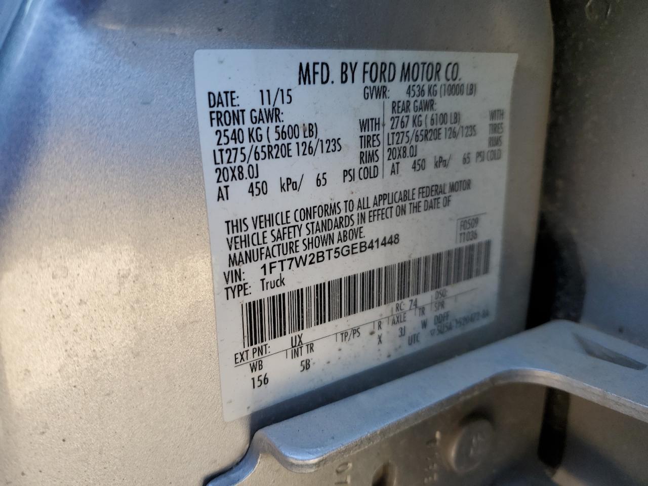 2016 Ford F250 Super Duty VIN: 1FT7W2BT5GEB41448 Lot: 82496535