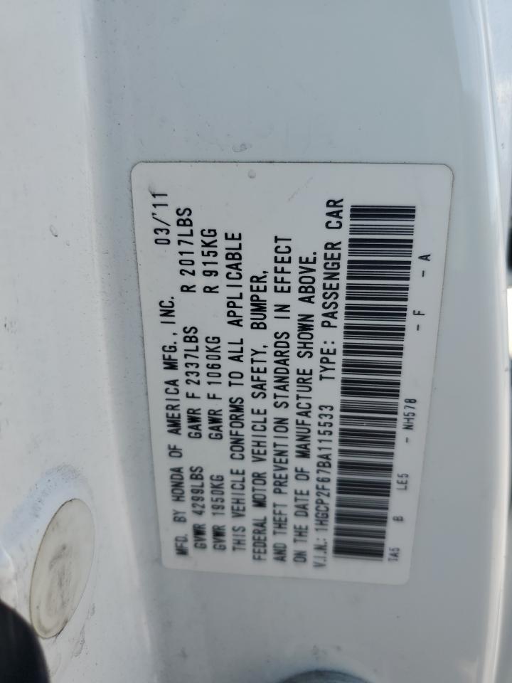 2011 Honda Accord Se VIN: 1HGCP2F67BA115533 Lot: 82400095