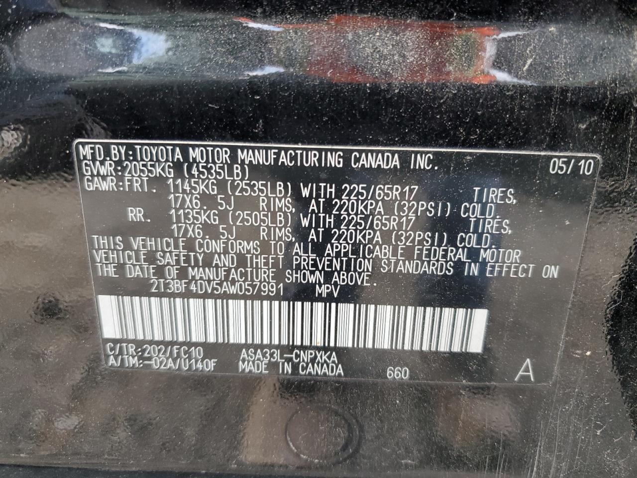 2010 Toyota Rav4 VIN: 2T3BF4DV5AW057991 Lot: 89637575