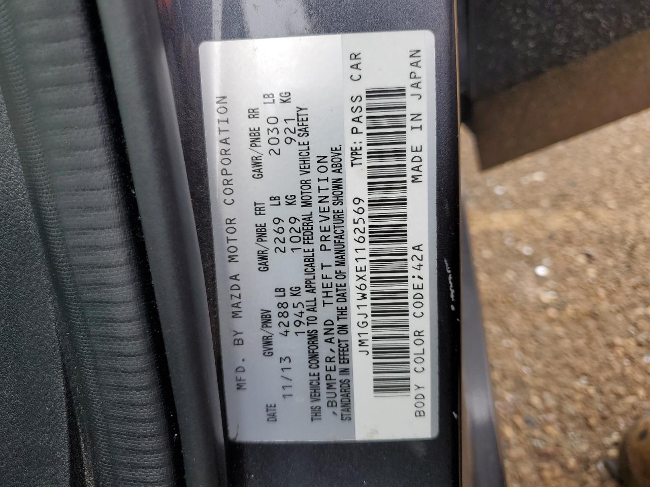 2014 Mazda 6 Grand Touring VIN: JM1GJ1W6XE1162569 Lot: 89814705