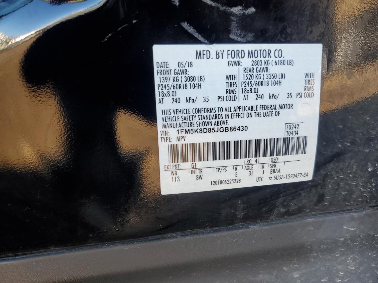 2018 Ford Explorer Xlt VIN: 1FM5K8D85JGB86430 Lot: 85758105